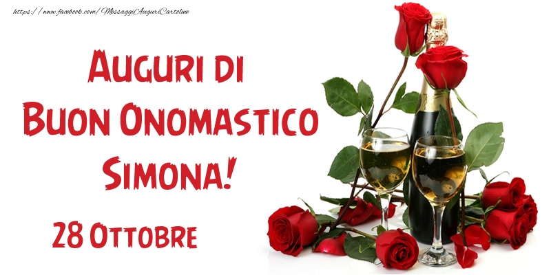 28 Ottobre Auguri Di Buon Onomastico Simona Cartolina Con Rose Rosse